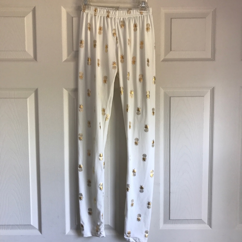 Simply southern white leggings gold pineapples os - Picture 2 of 3